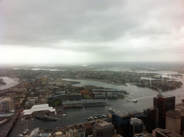 Top down view of the harbor from Sydney Tower.