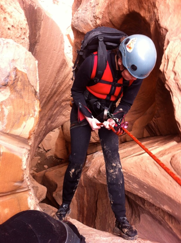Last rappel- 100' free hanging...