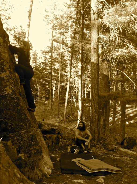 Ren gets into the crack climbing warmup.