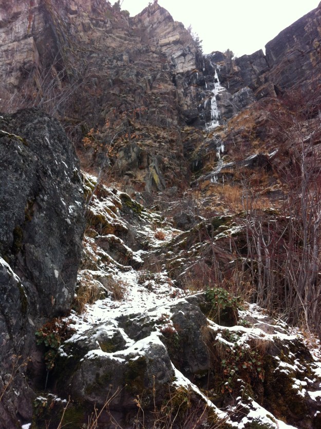 Looking up the main flow of Graineater.  Starts, but nothing to climb on (and please don't knock it down).