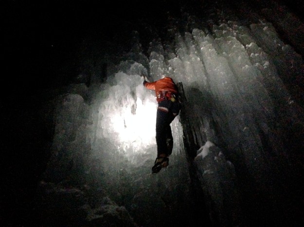 night ice climbing