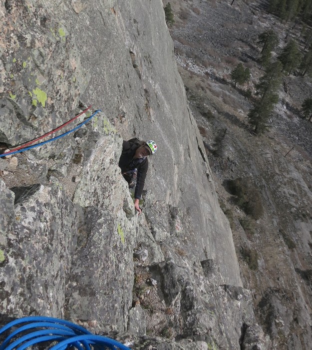 Pulling in to the top of Pitch 3. "It was interesting..."
