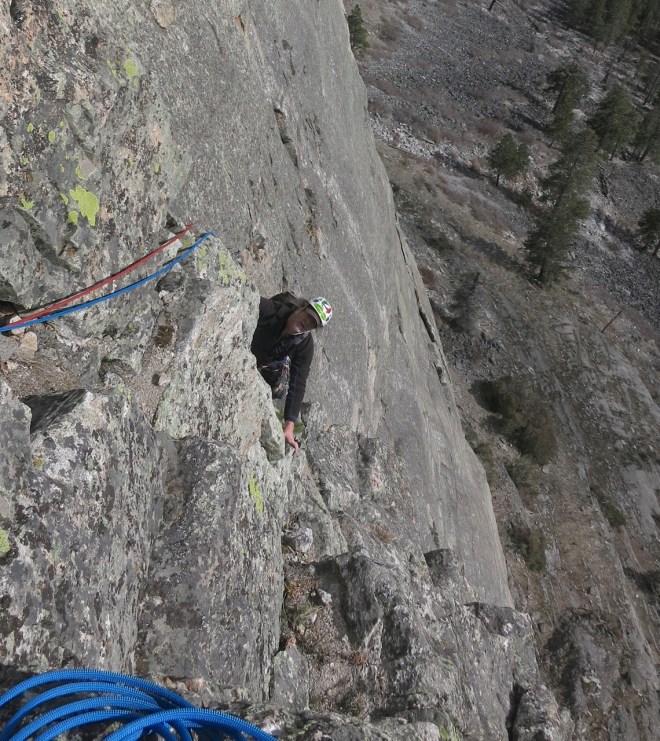 Pulling in to the top of Pitch 3. "It was interesting..."
