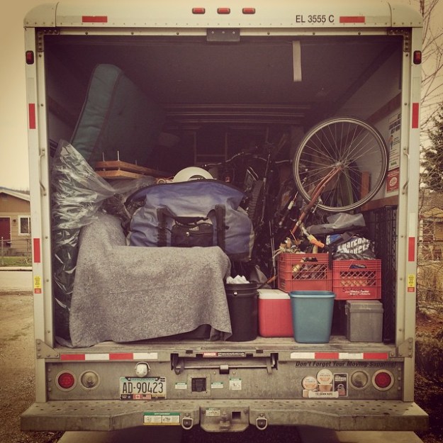 Uhaul truck, loaded truck, moving truck, 