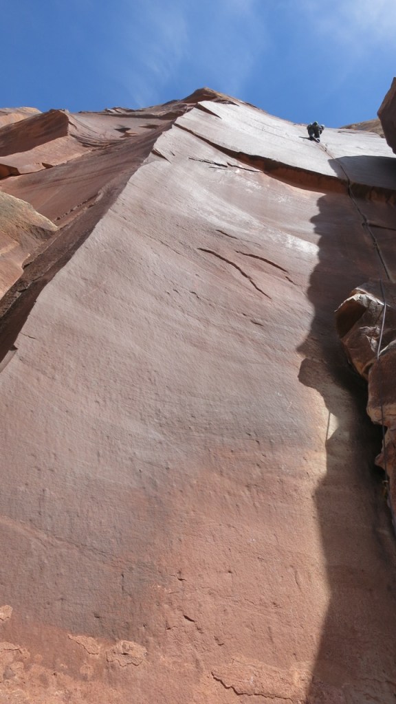 Dave firing the upper section of SuperCrack (5.10c). Nice lead, sir.